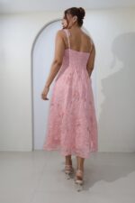 VESTIDO CORAL ROSA FLOR 3D - Imagen 3