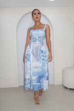 VESTIDO ELEGANT BLUE NESWPAPER - Imagen 2